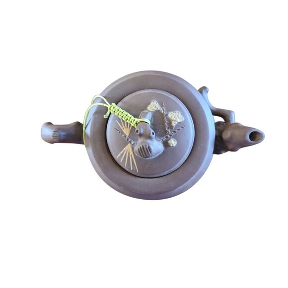 Vintage Chinese Yixing Zisha Clay Teapot With Bamboo & Floral Design Handcrafted - Picture 4 of 4